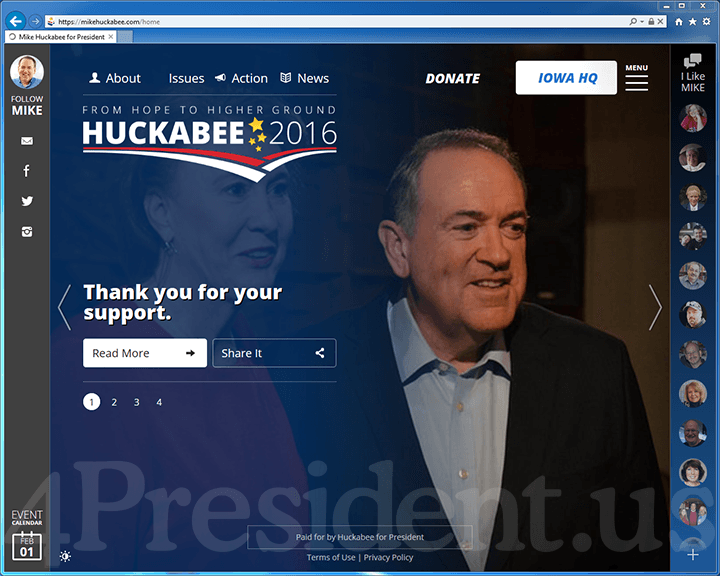 Mike Huckabee 2016 Presidential Campaign Website - February 1, 2016
