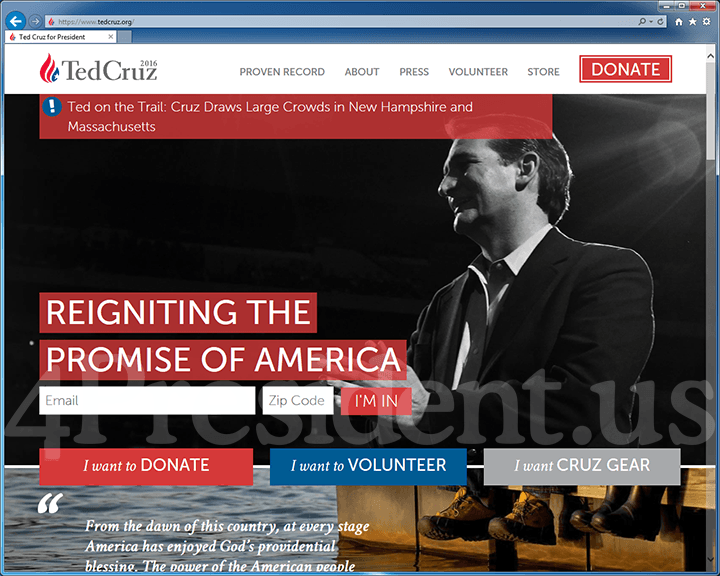 Ted Cruz 2016 Presidential Campaign Website - June 7, 2015
