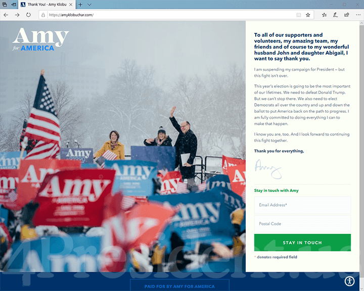 Amy Klobuchar 2020 Website - March 2, 2020