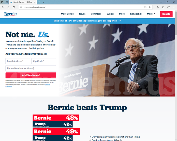 Bernie Sanders 2020 Website - April 8, 2020