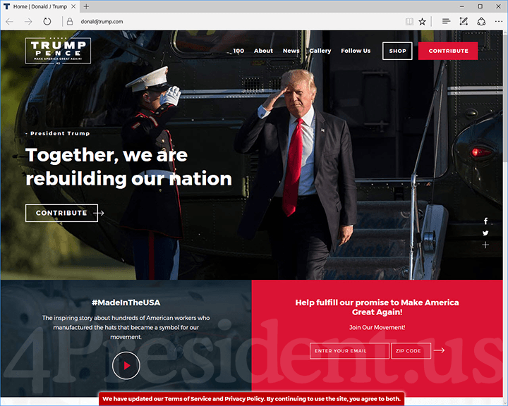 Donald Trump 2020 Website - May 9, 2017