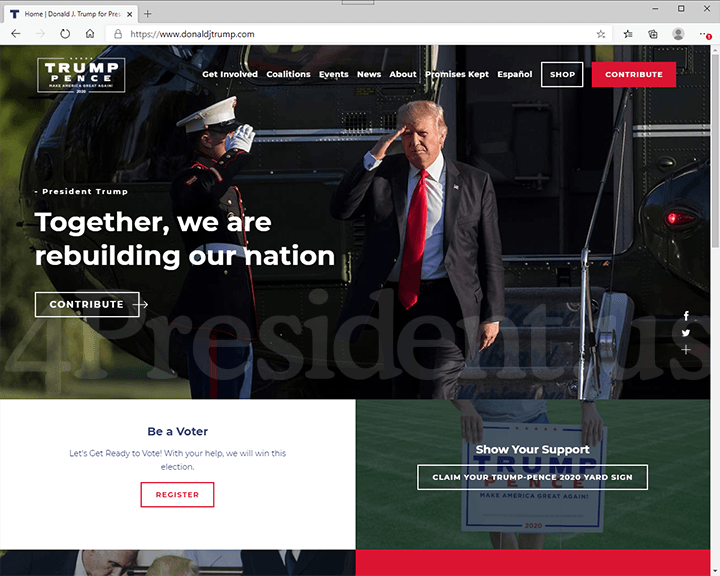 Donald Trump 2020 Website - August 27, 2020