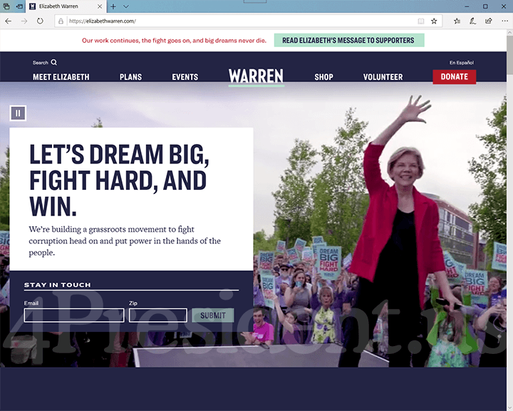 Elizabeth Warren 2020 Website - March 5, 2020