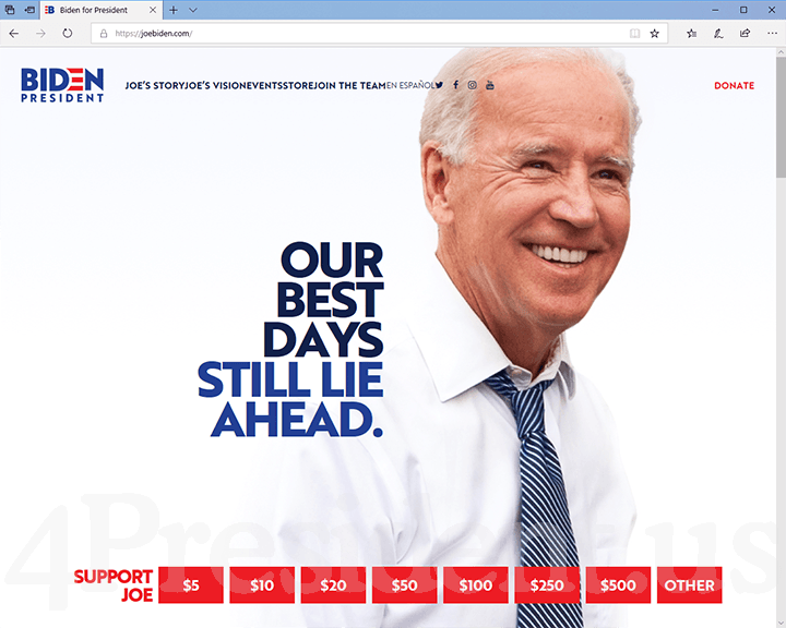 Joe Biden 2020 Website - April 25, 2019