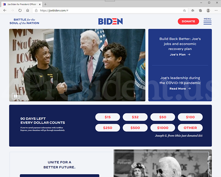 Joe Biden 2020 Website - August 5, 2020