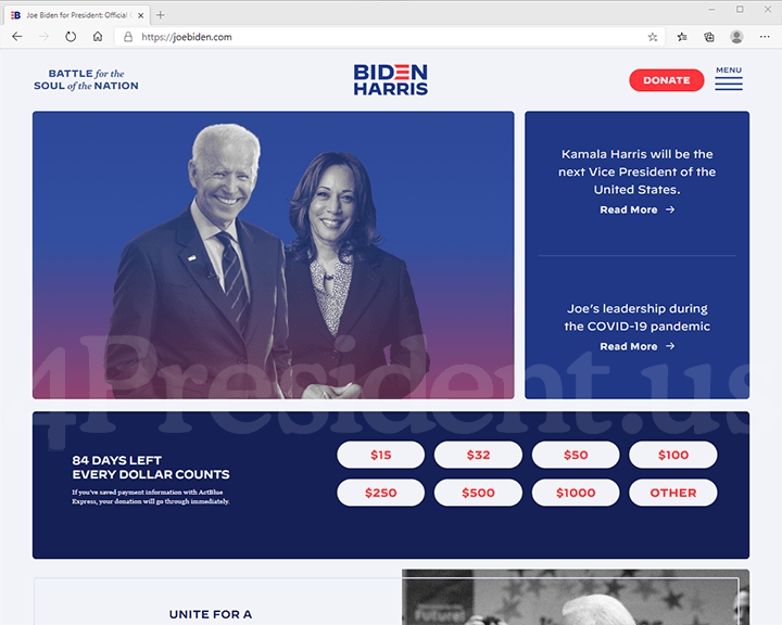 Joe Biden 2020 Website - August 11, 2020