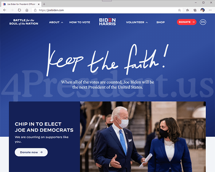 Joe Biden 2020 Website - November 4, 2020