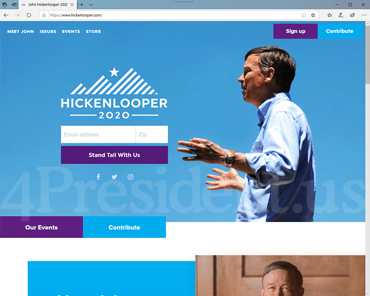 John Hickenlooper 2020 Website - August 15, 2019