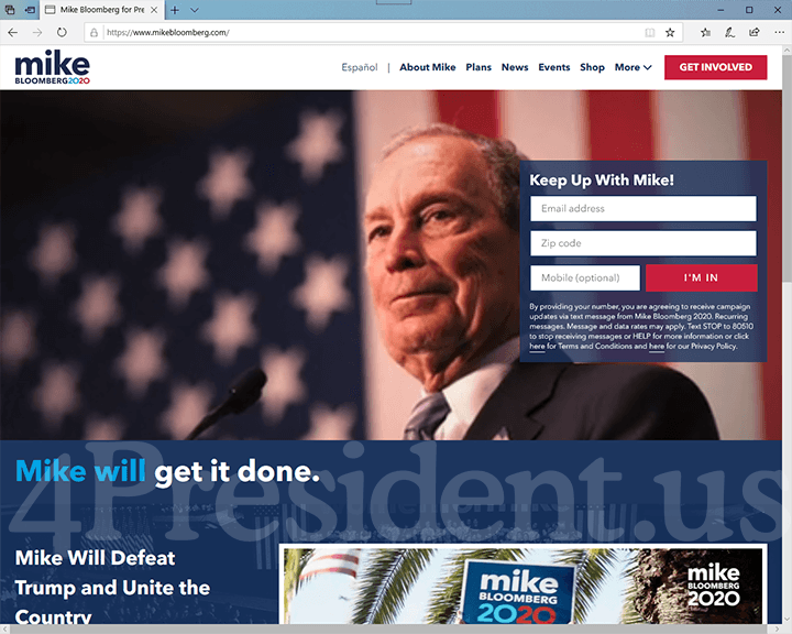 Mike Bloomberg 2020 Website - March 3, 2020