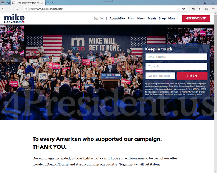 Mike Bloomberg 2020 Website - March 4, 2020